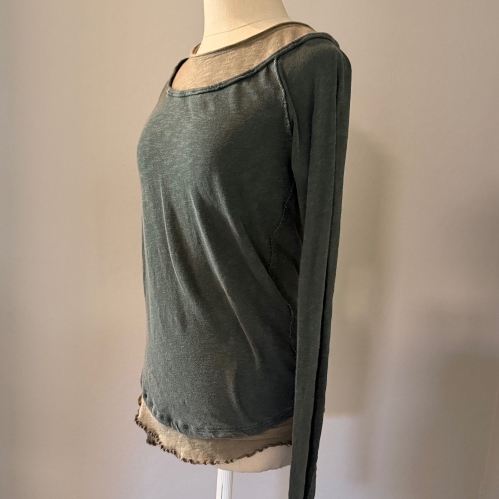 Free People We the People Two's A Charm Forest Green Long Sleeve Top Size Medium